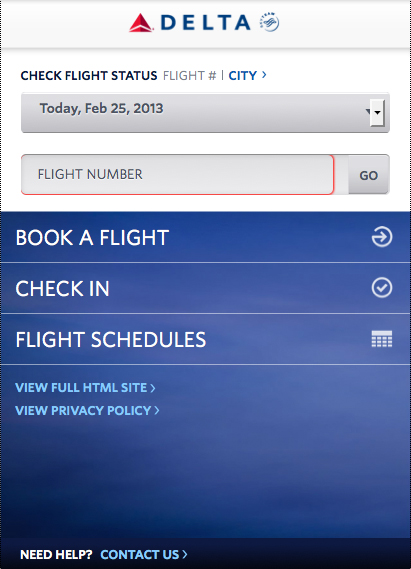 Delta mobile website Mobile website for Delta