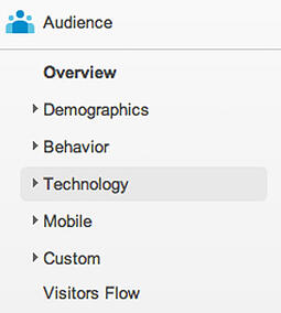 Google Analytics menu