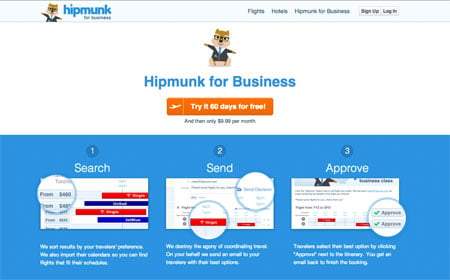 Hipmunk landing page for business travelers