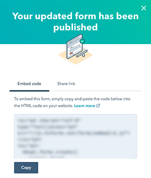 Screenshot showing how to embed a HubSpot form