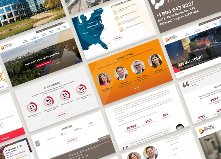 Series of GRP website wireframes illustrating refreshed page templates