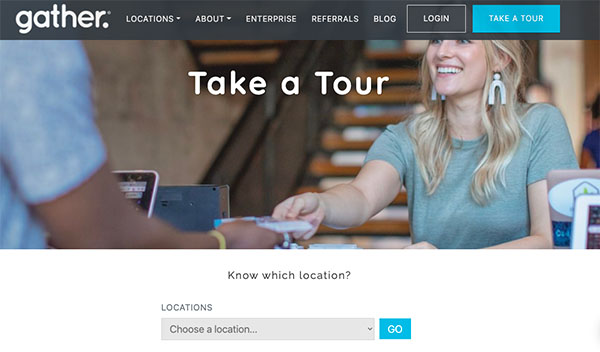 Screenshot of the Gather Workspaces website - tour page