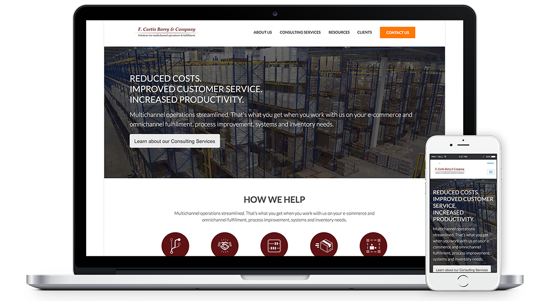 Screenshot of new F. Curtis Barry & Company homepage on laptop and mobile