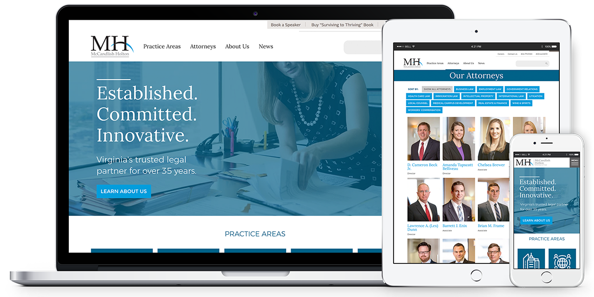 McCandlish Holton website viewed on desktop, phone, and tablet.