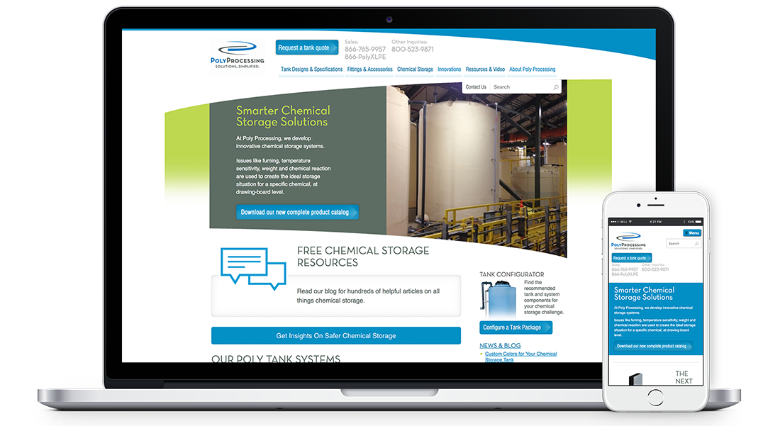 Poly Processing website as shown on a laptop and mobile device