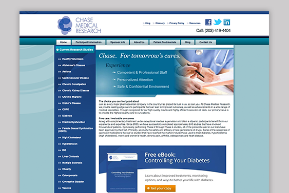 Screenshot of the previous version of the Chase Medical Research website