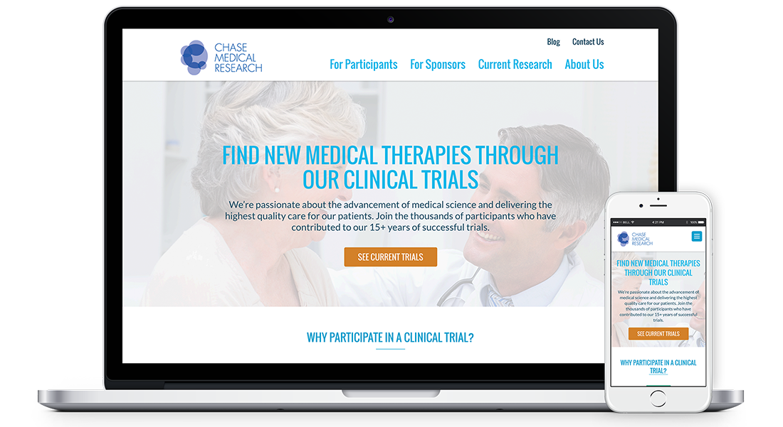 Chase Medical Research homepage as shown on a laptop and mobile device