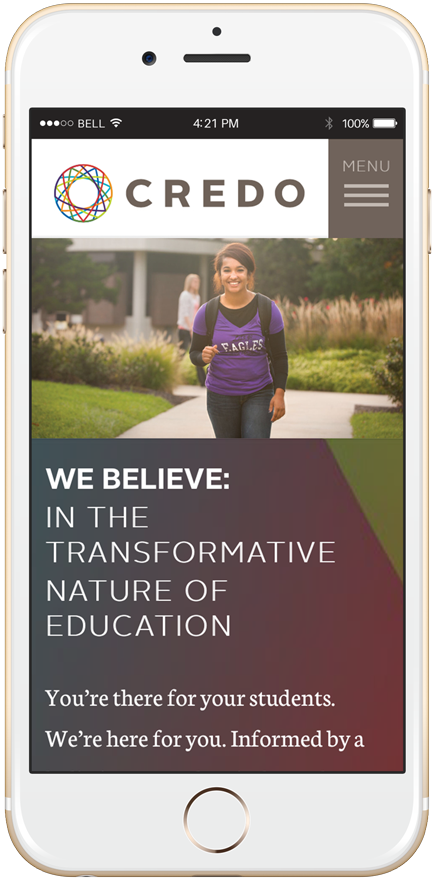 New Credo website viewed on a mobile phone.