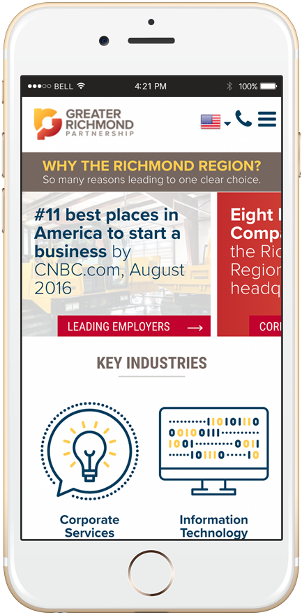 Greater Richmond Partnership website as shown in mobile view on an iPhone