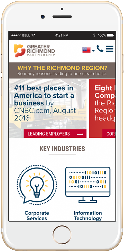 Greater Richmond Partnership website as shown in mobile view on an iPhone