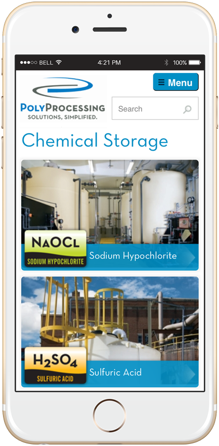 Photo of Poly Processing website mobile view on a mobile device