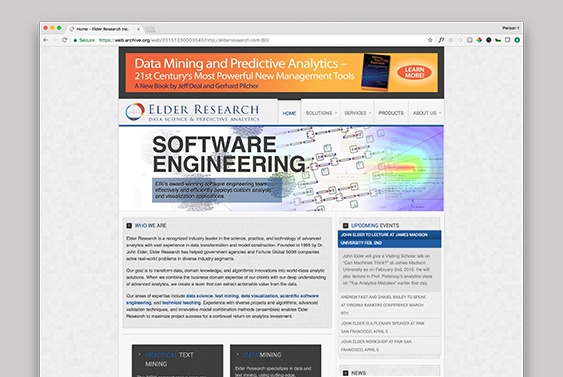 Screenshot of the previous version of the Elder Research homepage
